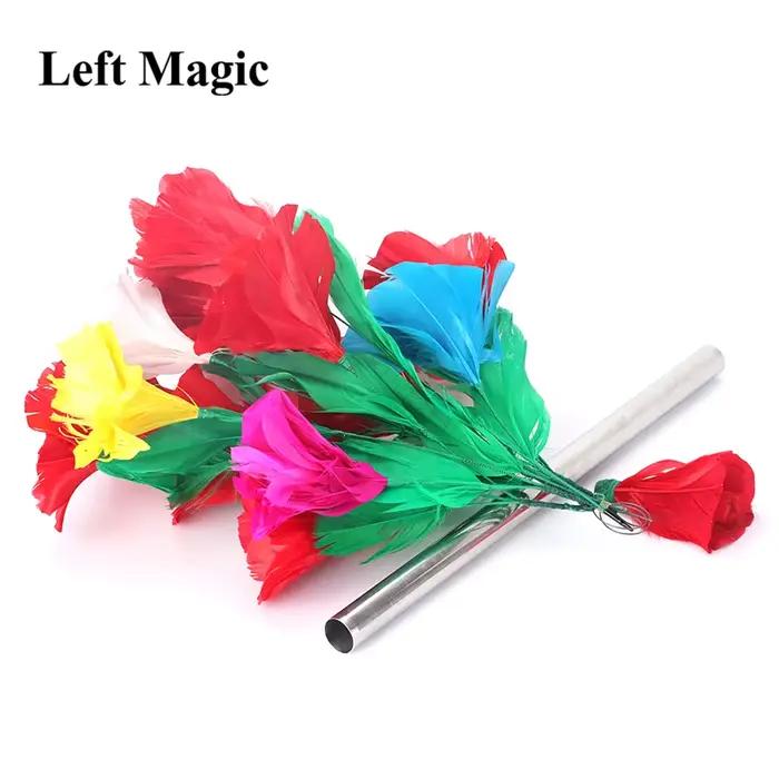 Bouquets apparaissant et fleur changeante de couleur, tours de magie, baguette pour Bouquet de plumes, Illusion de scène de magicien, accessoires Gimmick amusants
