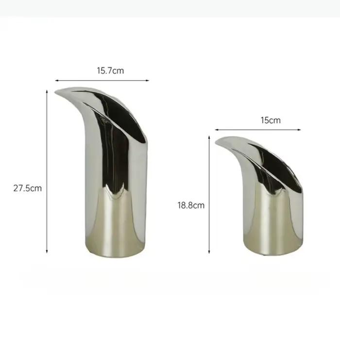 Vase en céramique argenté géométrique à ouverture inclinée pour calla, pot d'arrangement floral, accessoires de décoration intérieure