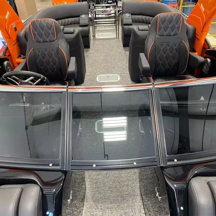 Bateau ponton de luxe personnalisé pour fêtes, avec moteur hors-bord, coque en fibre de verre, bateau flottant pour les entreprises