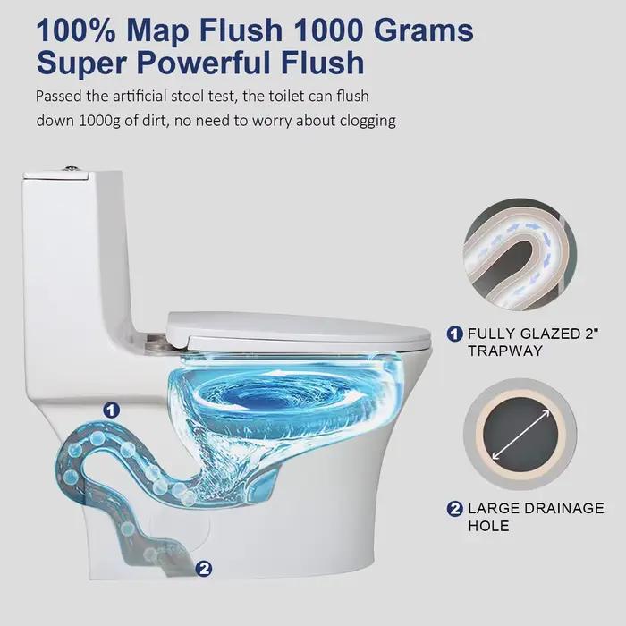 WC monobloc en céramique allongé, siphonique, en porcelaine, de style américain ADA, pour villa