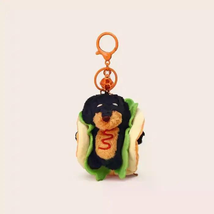 Porte-clés Teckel Mignon, Porte-clés Chien Teckel Hamburger, Breloque de Sac en Peluche, Accessoire Double Fonction, Adorable Chaîne à Clés