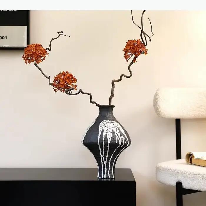 Vase en céramique vintage, fleurs artificielles, pot décoratif, décoration de bureau, œuvre d'art abstraite, vases floraux, décoration esthétique de la pièce