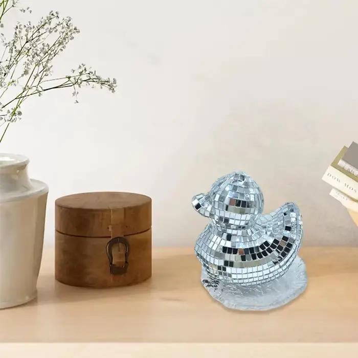 Décoration de canard en verre miroir argenté