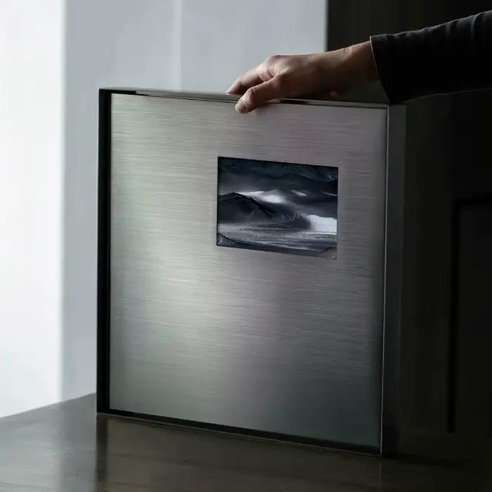Cadre photo carré Bauhaus, argent mat, support pour photos artistiques, cadre d'affichage moderne minimaliste pour mur, cadres décoratifs en acier inoxydable