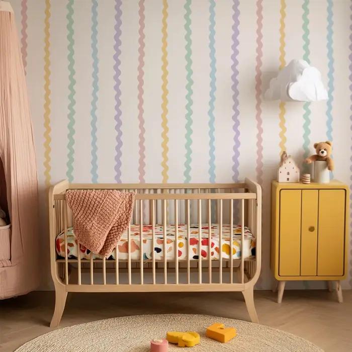 Papier peint à rayures arc-en-ciel pastel