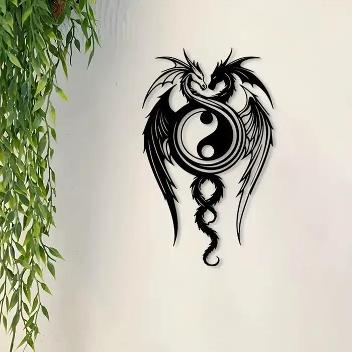 Décoration murale en fer Dragon Yin Yang