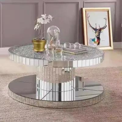 Table basse centrale creuse avec plateau en verre, meubles miroir de salon