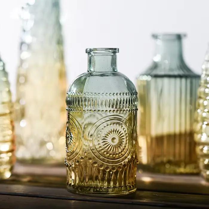 Vase en verre transparent en relief Hipster européen Vases de décoration pour maisons Fleurs