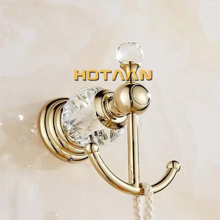 Ensemble d'accessoires de salle de bains de couleur or cristal de luxe, ensemble de matériel de bain en laiton poli doré, produits de salle de bains muraux banheiro