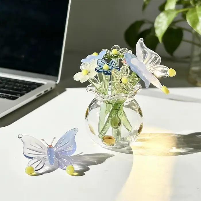 Sculpture florale artisanale en verre soufflé