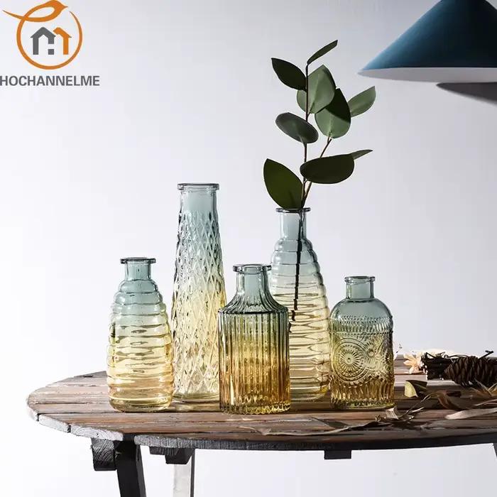 Vase en verre transparent en relief Hipster européen Vases de décoration pour maisons Fleurs