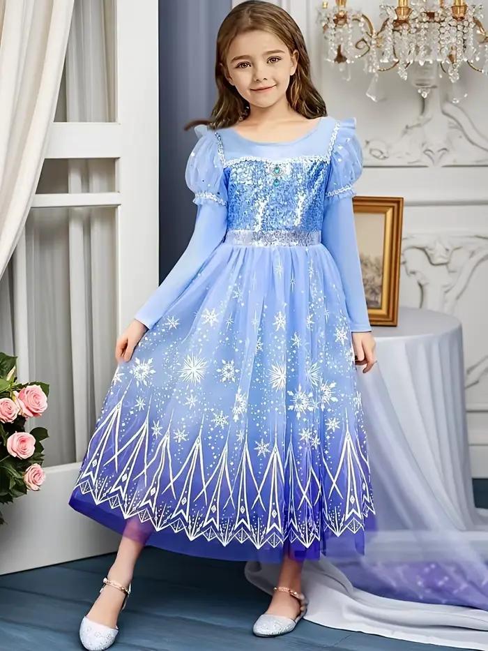 Nouvelle robe Elsa lumineuse pour fille, tenue de fête d'anniversaire, costume de cosplay, robe d'Halloween pour enfant