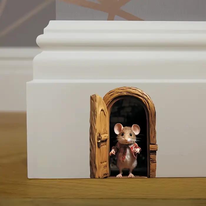 Autocollant mural fantaisiste avec trou de souris 3D