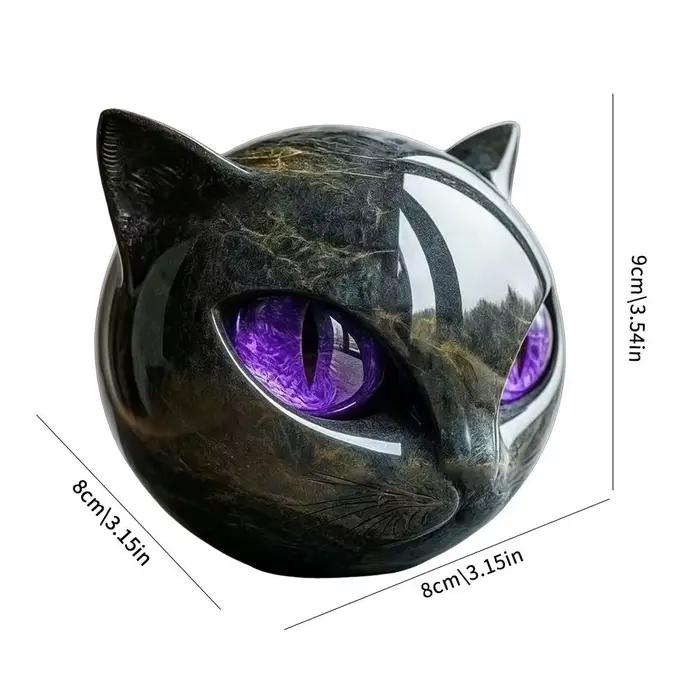 Tête de chat noir - Figurine en résine de luxe avec différentes couleurs de pupilles