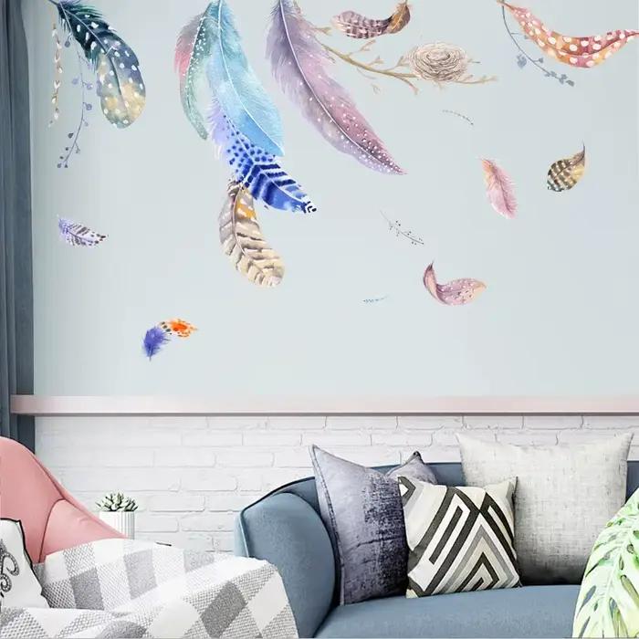 Autocollant mural en plumes colorées pour décoration de salon moderne et élégante à offrir pour améliorer l'intérieur de la maison occasions spéciales