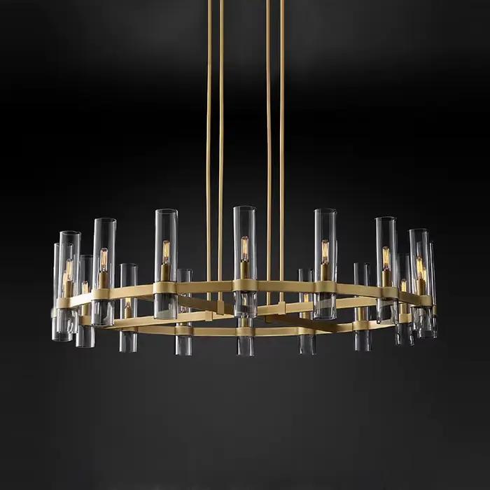 Art déco E14 LED moderne cuivre verre noir or rond Lustre luminaires
