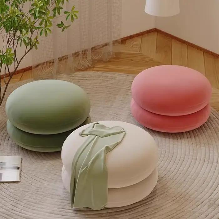 Petit tabouret de salon en laine d'agneau, banc rond domestique, tabouret de canapé pour enfants, tabouret bas, tabouret simple pour chaussures