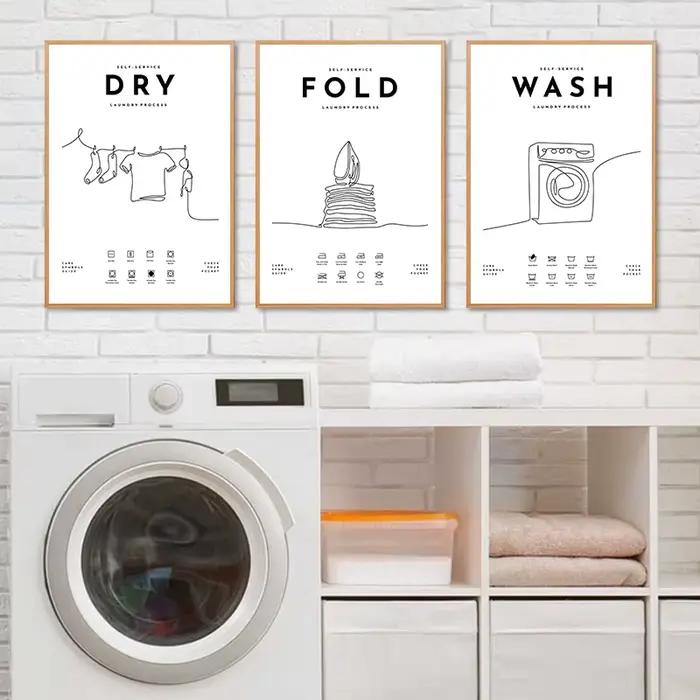 Affiche de guidage des symboles d'entretien du linge, lavage et séchage, imprimés d'art pliables, décoration murale pour salle à laver, images, peinture sur toile