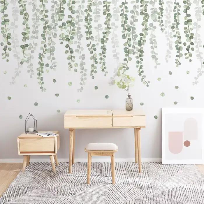 Autocollant mural nordique vignes vertes Nature pour salon chambre maison fleur fond décoration murale auto-adhésif