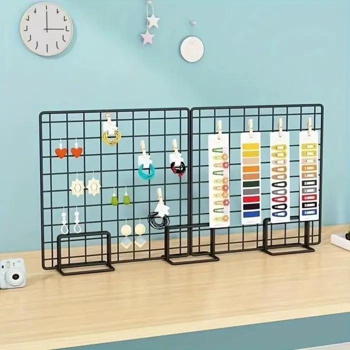 Support de rangement créatif en métal avec base pour panneau grillagé, présentoir de bureau pour grille de présentation