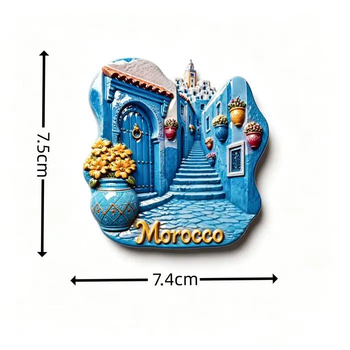 Maroc, Shefshavan, Blue Mountain City, Stéréoscopique 3D, Souvenirs touristiques, Peinture en résine, Décoration maison, Aimant de réfrigérateur