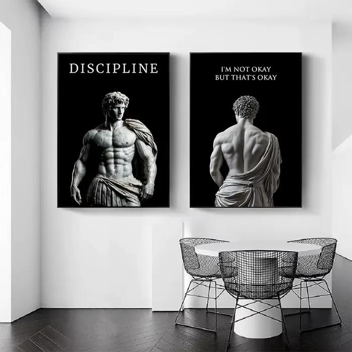 Statues romaines de guerriers spartiates peintes sur toile avec citations de motivation pour décorer maison ou salle de sport occasions spéciales