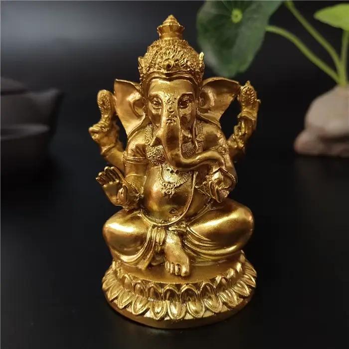Or seigneur Ganesha Statue bouddha éléphant dieu hindou Sculpture Figurines résine maison jardin décoration