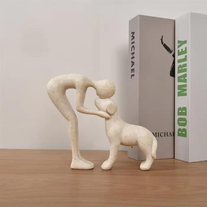 B84B-charmant chien et homme Statue mémoire cadeau pour les amoureux des animaux de compagnie pour bureau