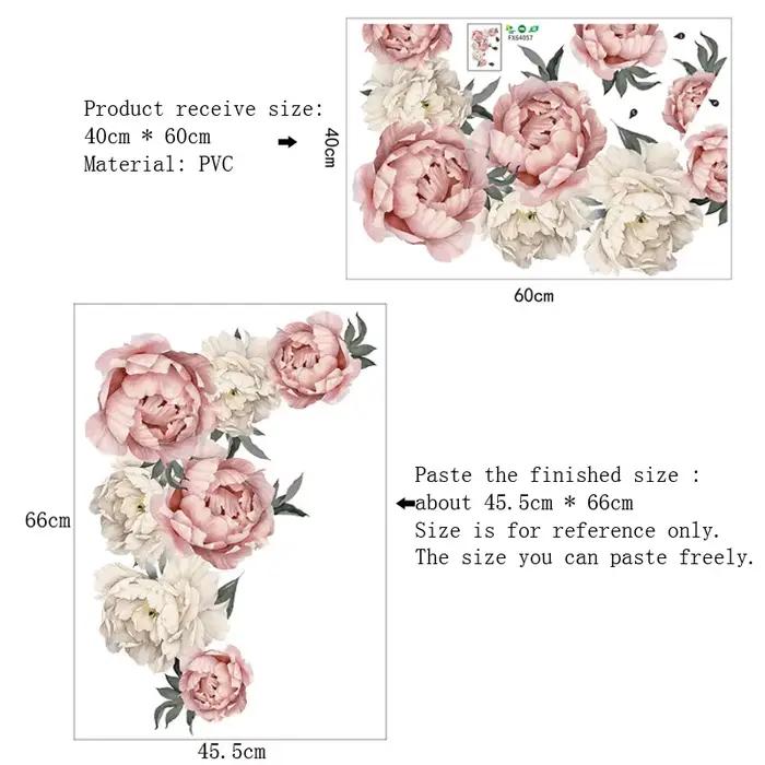 Autocollant mural en forme de fleurs de pivoine et de rose