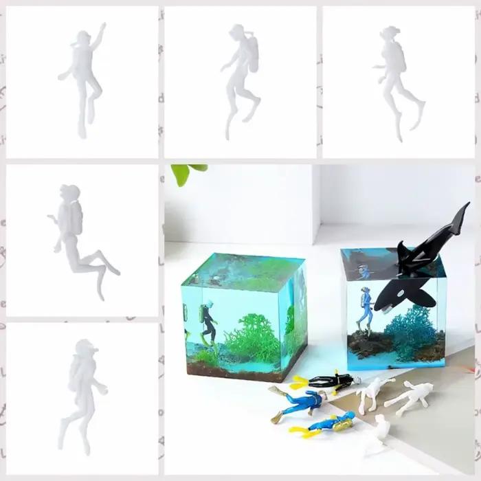 Figurines de plongeur décoratives, modèle en plastique non peint, micro-paysage, figurine de plongeur blanche 3D, décoration de bureau