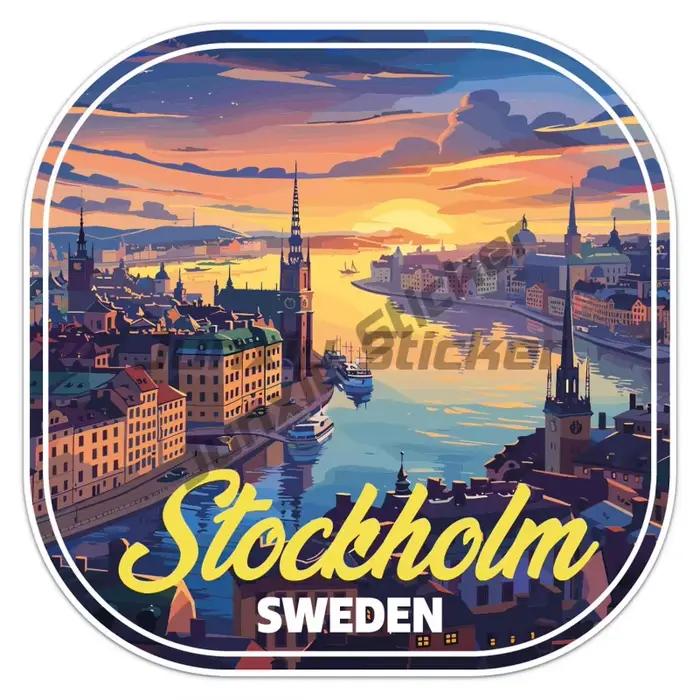 Suède Malmo Stockholm nuit ville autocollant créativité Sverige ADN patrimoine suédois ancêtre rond résistant à l'eau vinyle autocollants