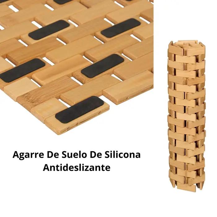 Tapis de bain et de douche en bambou – Design à lattes en bois enroulables avec base antidérapante, facile à nettoyer et à séchage rapide, tapis de bain antidérapant