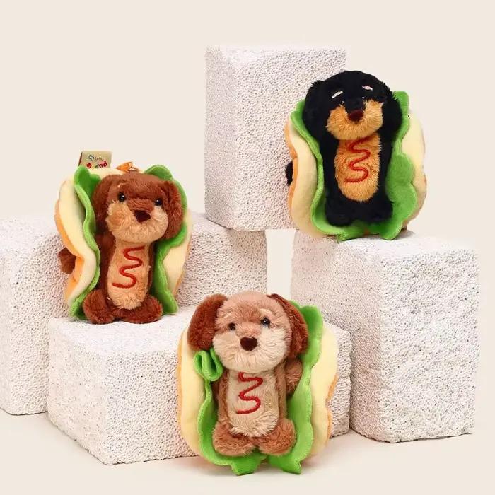Porte-clés Teckel Mignon Chien Hamburger en Peluche, Breloque de Sac Double Fonction, Accessoire Adorable, Cadeau pour Femme