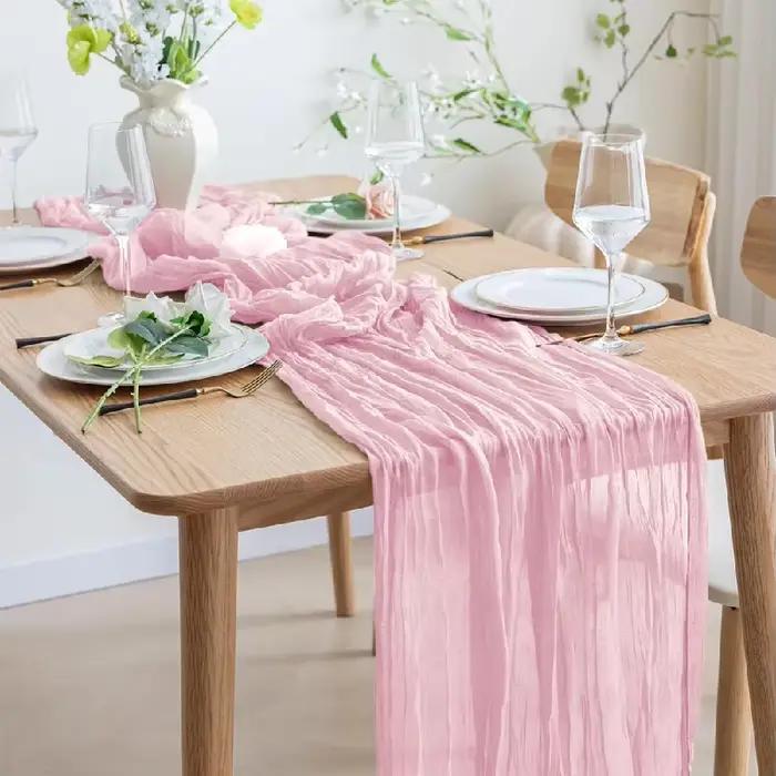 Chemin de table en gaze vert sauge rustique style bohème pour mariage baby shower anniversaire et décoration de table pour la maison