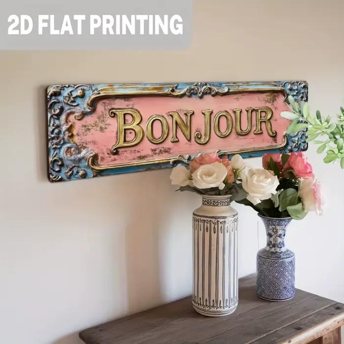 Panneau français vintage en bois "Bonjour"