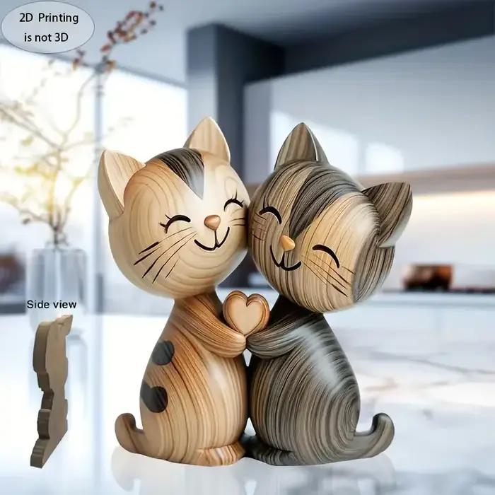 Sculpture de Couple chaton en bois