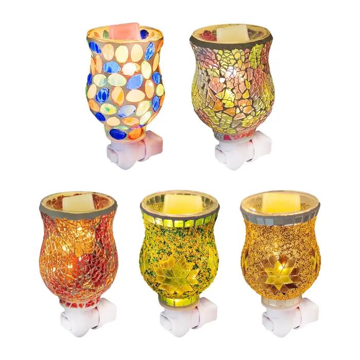 Diffuseur de cire électrique en verre mosaïque avec veilleuse et lampe aromatique pour bougies décoratives d'intérieur