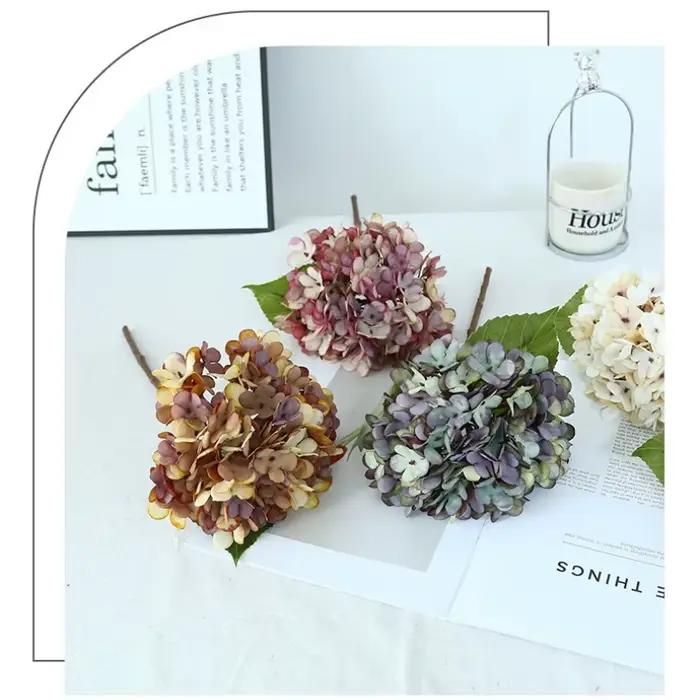 Fleurs artificielles soie peinture à l'huile hortensias européen rétro fausse fleur salon décoration Simulation bleu hortensia