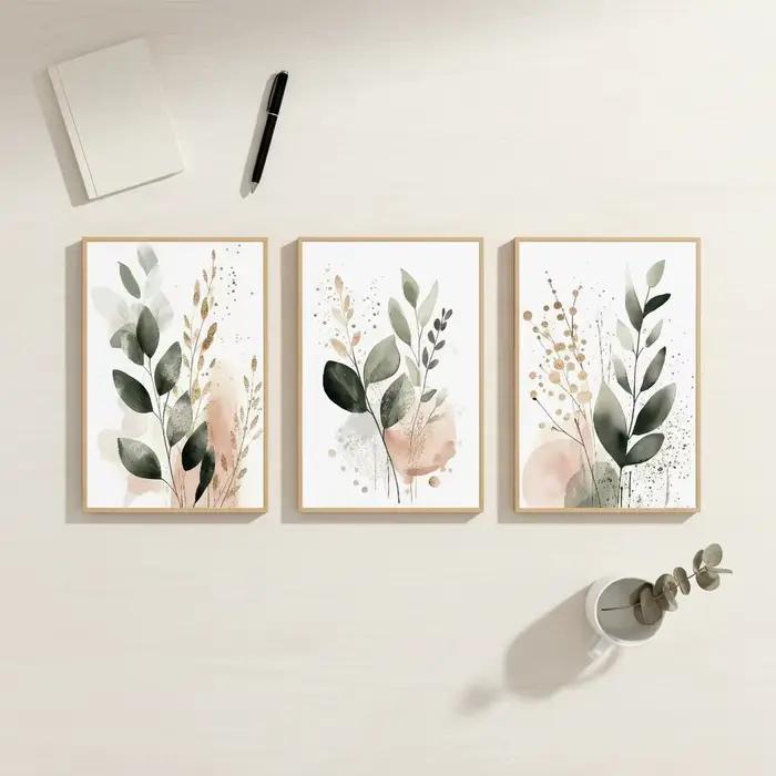 Ensemble d'art mural en aquarelle avec feuilles d'eucalyptus impression sur toile bohème minimaliste pour la maison occasions spéciales