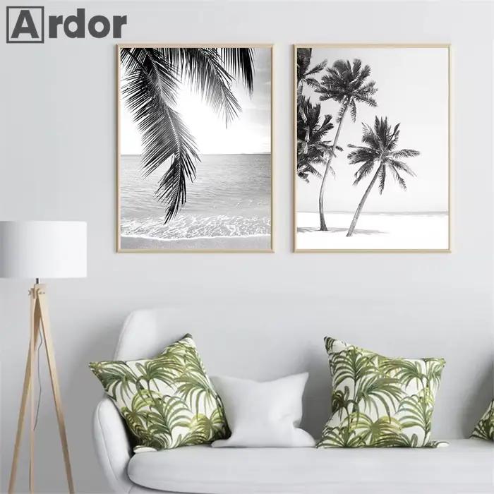 Toile d'Art Mural de Paysage de Plage en Noir et Blanc