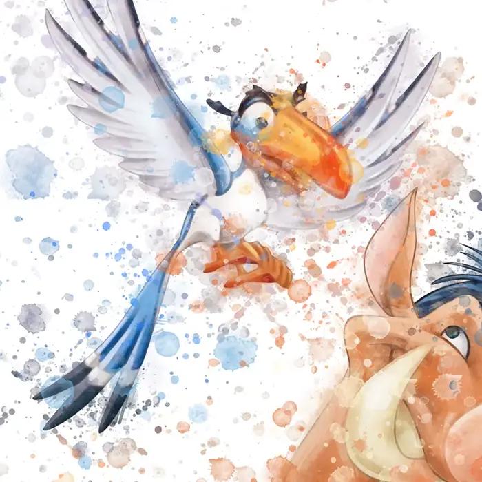 Affiche du Roi Lion, peinture artistique de dessin animé à l'aquarelle