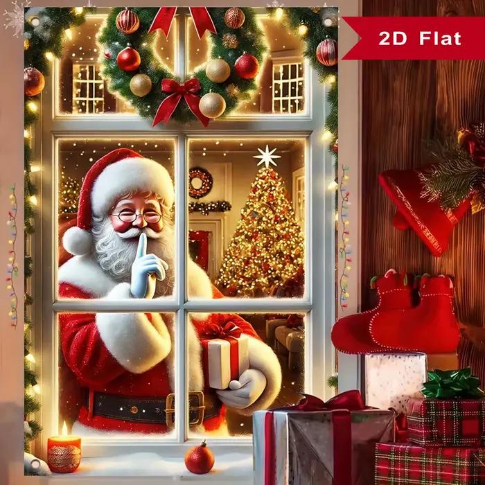 Décorations de fenêtre joyeux noël – Toile de fond de noël, arrière-plan de Photo de père noël, couverture de fenêtre de noël, bannière d'arrière-plan pour intérieur