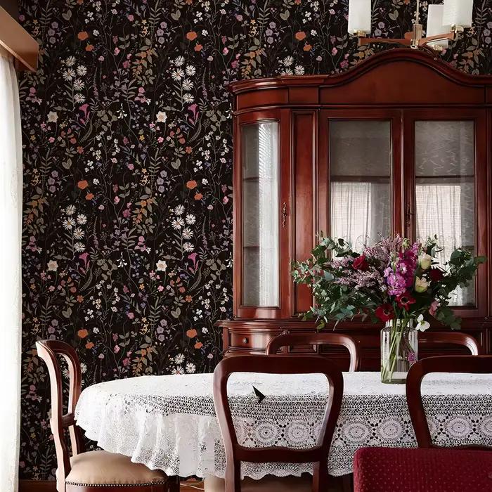 Papier peint Floral en PVC noir