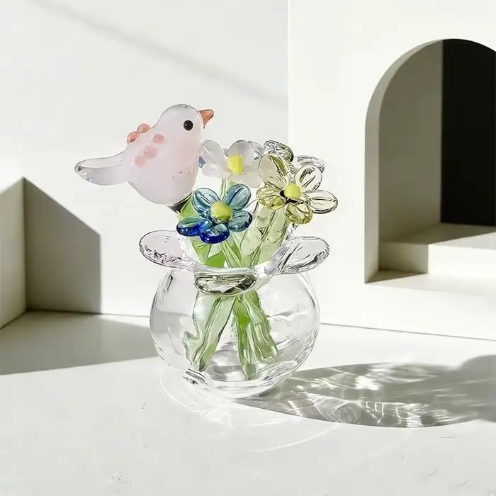 Sculpture florale artisanale en verre soufflé