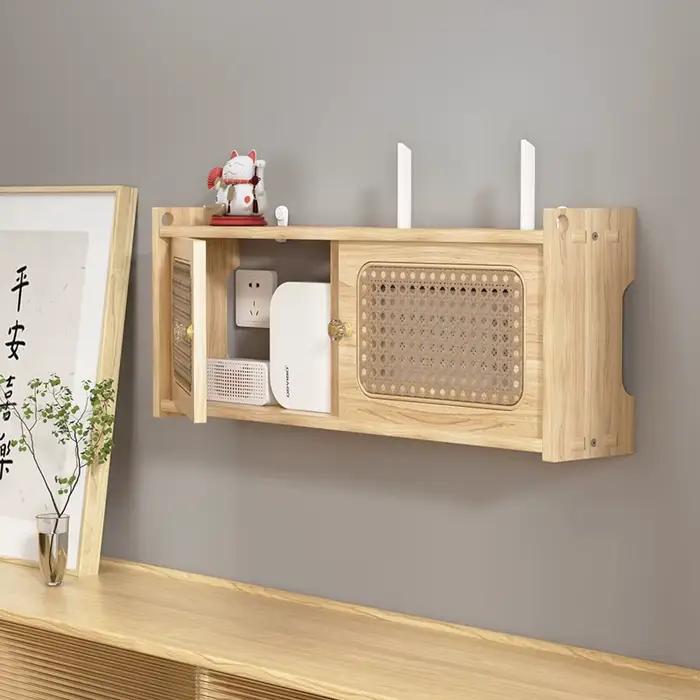 Meuble TV mural avec multiprise en bois de pin style pastoral pour rangement invisible et organisation des câbles occasions spéciales pour adultes