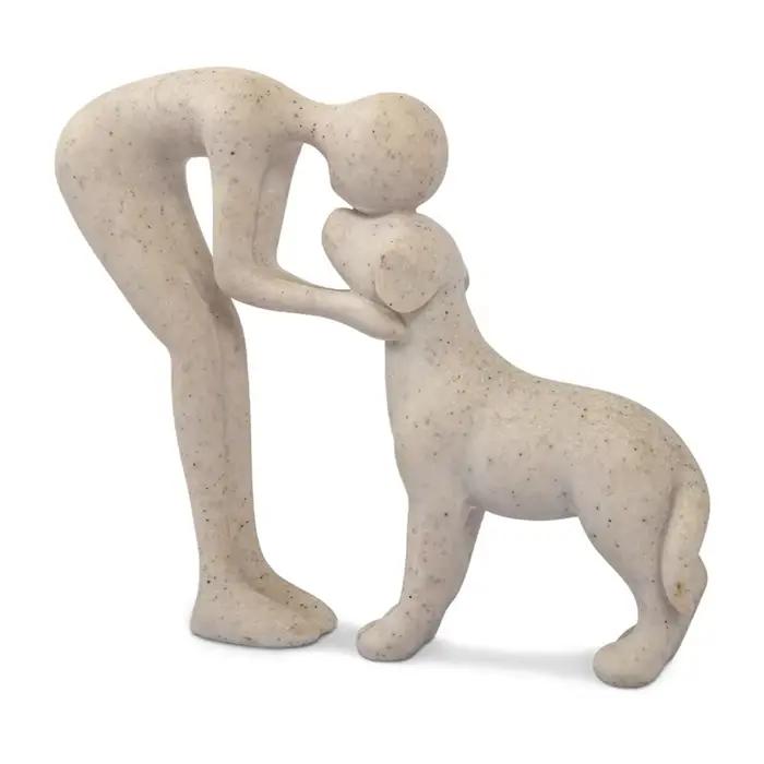 B84B-charmant chien et homme Statue mémoire cadeau pour les amoureux des animaux de compagnie pour bureau