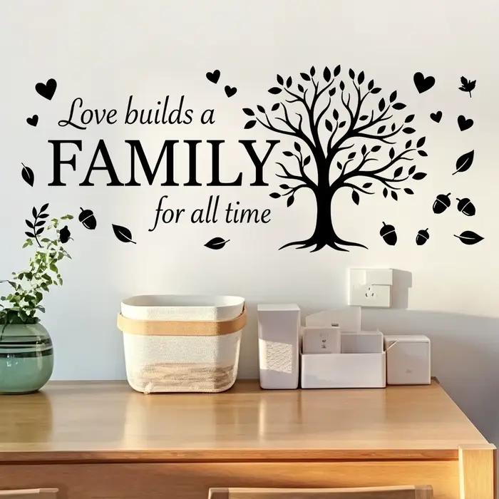 Autocollant mural inspirant « L'amour construit une famille »