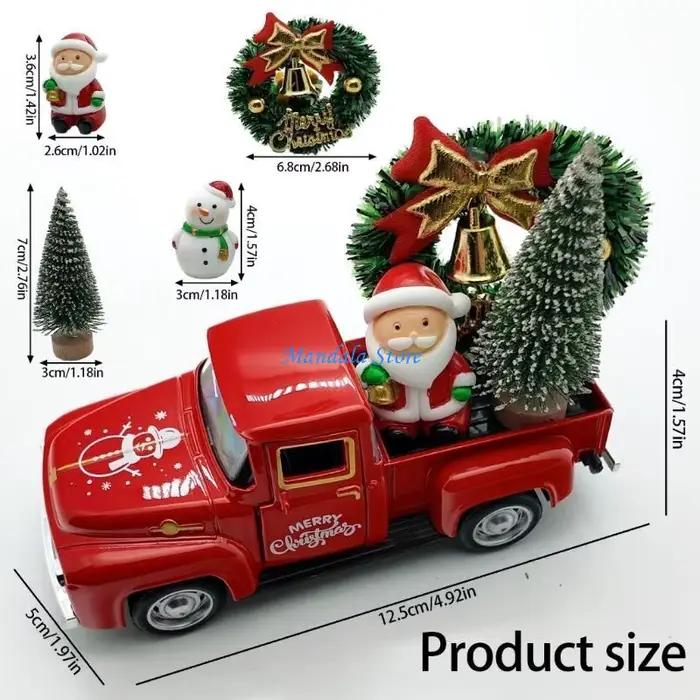 U2JC – décorations camion noël, pick-up en métal avec cloches à nœud papillon, couronne noël, ornements d'arbre père