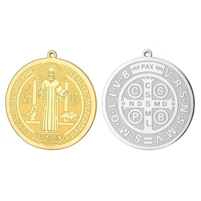 EUEAVAN 1pc Saint benoît exorcisme croix médaille pendentif en acier inoxydable pour collier amulette fabrication de bijoux accessoires bricolage cadeaux