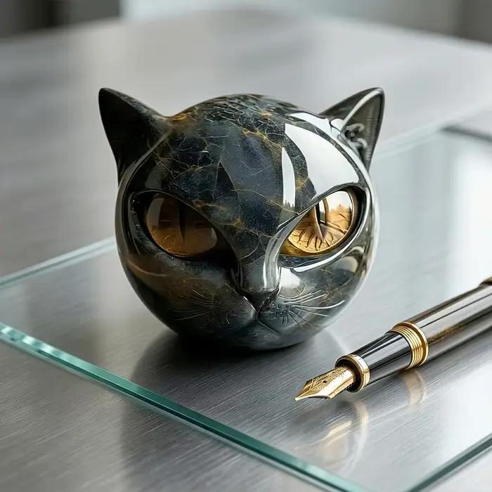 Tête de chat noir - Figurine en résine de luxe avec différentes couleurs de pupilles